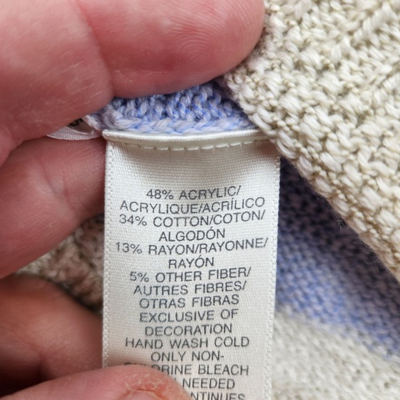 Susan Bristol Floral Embroidered Beaded Cardigan Shell Buttons Natural Multi L - Picture 10 of 11